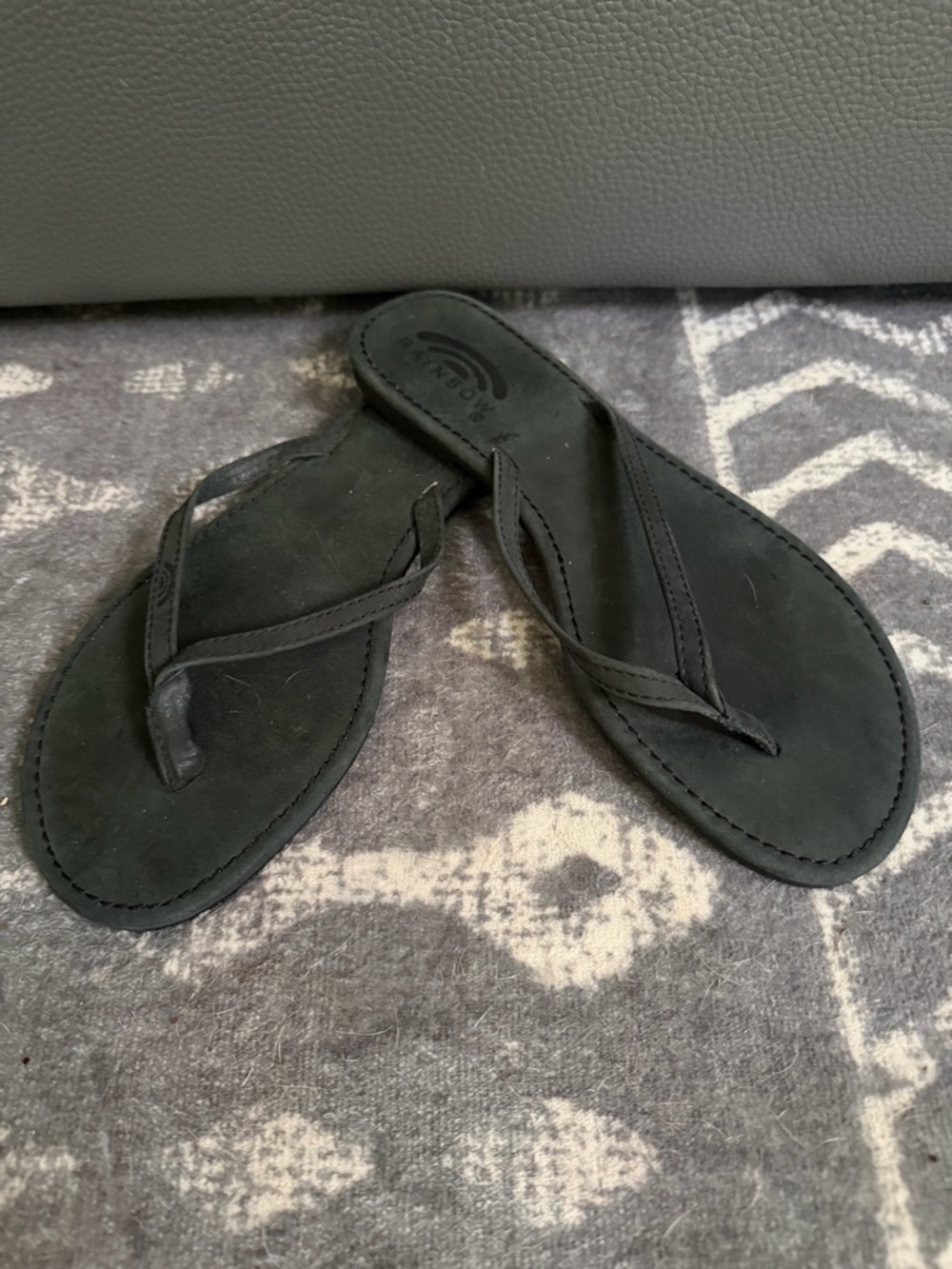 Rainbow Leather Flip Flop Sandals in Black